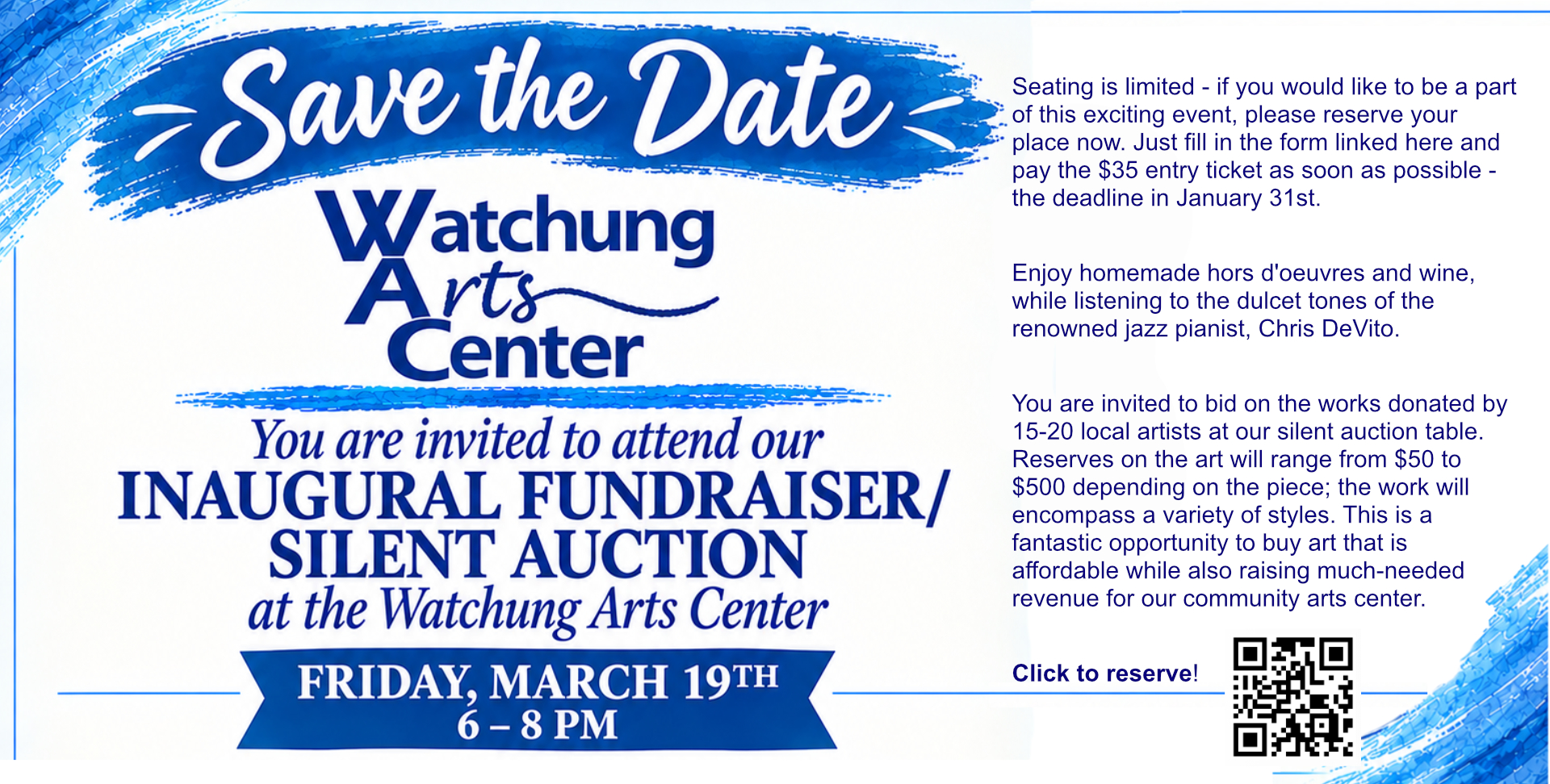 website banner graphic 2027 Watchung Arts Center Fundraiser<br />